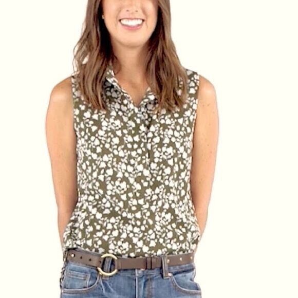 CAbi OLlive And Blue Floral Blouse. Coastal - Picture 1 of 11